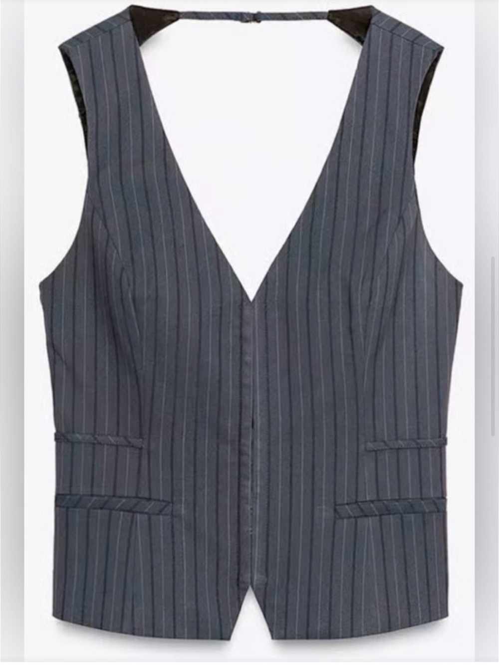 New Zara Blue Pinstripe Sleeveless Blazer Vest
